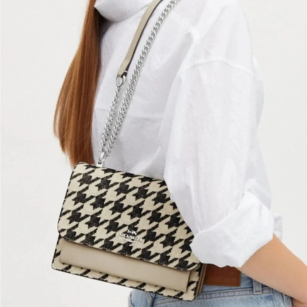 Coach Klare Houndstooth 2-Way Crossbody Classic Shoulder Flap Bag 2023